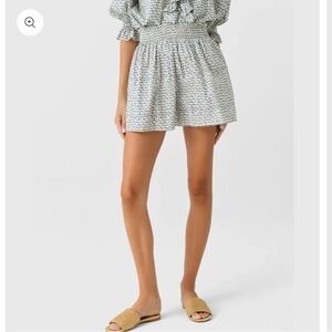 HUNTER BELL Cream and Green Floral Smocked Waist Shorts